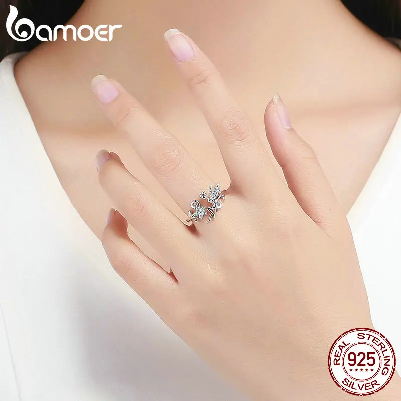 Серебряное кольцо BAMOER GAR025 волшебные крылья цветы растения регулируемые кольца