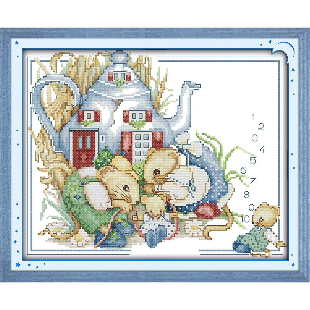 Everlasting Love The Mouse Family Chinese Cross Stitch Kits Ecological Cotton Printed 11CT DIY Christmas Gift Wedding Decoration | Дом и сад