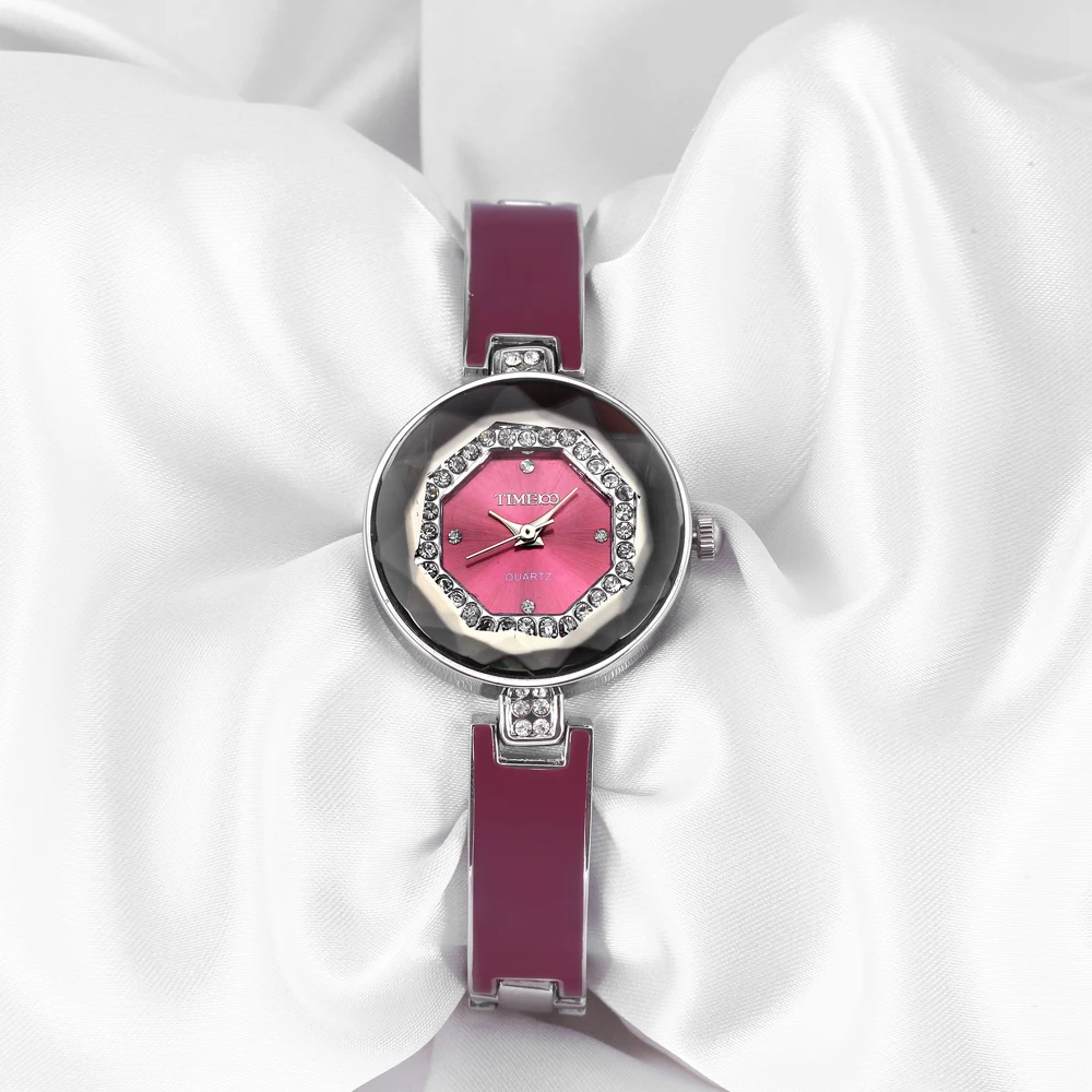 Time100 фиолетовый женские часы браслет нержавеющая сталь резка алмаз зеркало