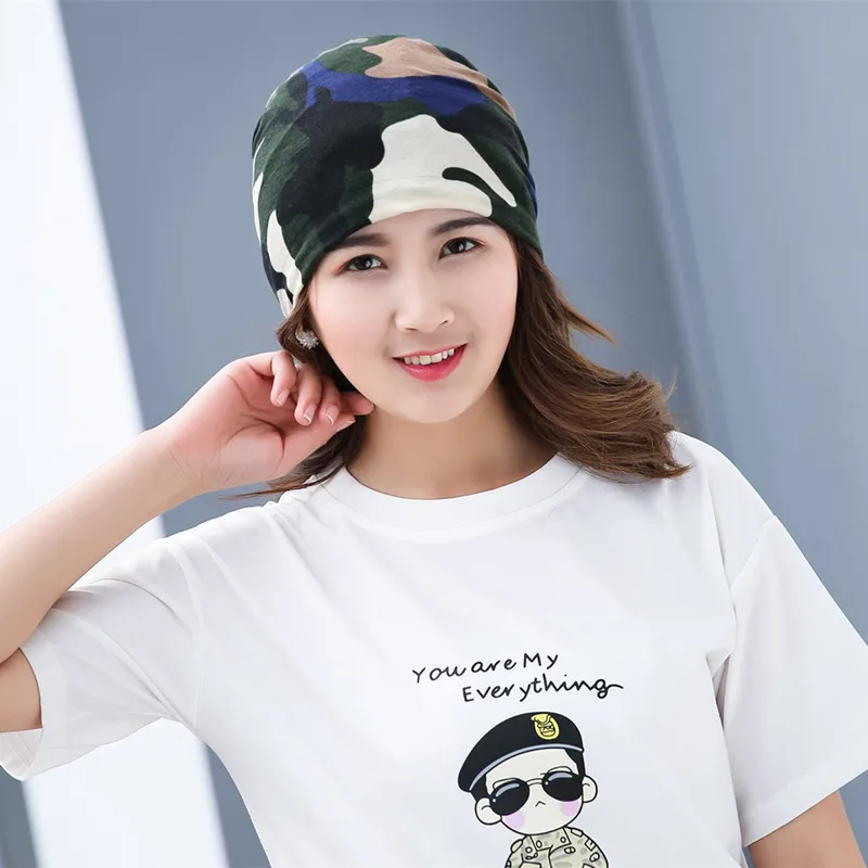Камуфляжная женская шапка Skullies с модным принтом тюрбан бини хип-хоп бандана