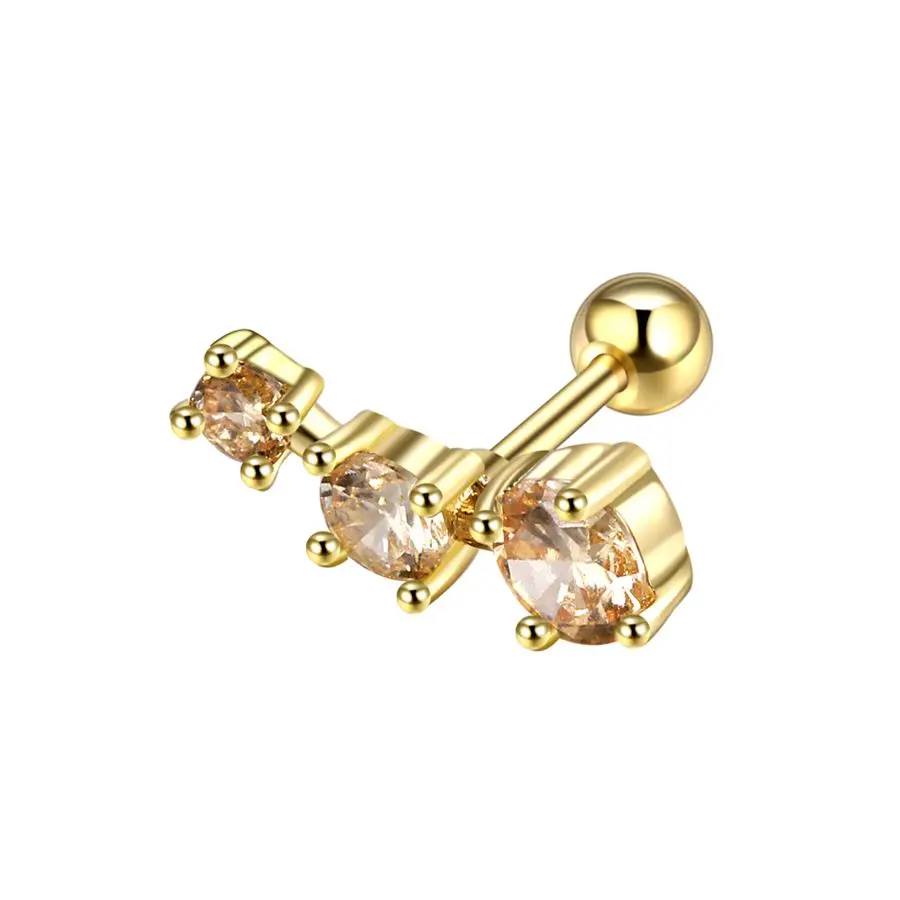 Gold v Topaz Gem 1 шт., стальные тройные серьги-гвоздики Orelha с фианитами и драгоценными камнями для верхних ушей, для пирсинга, хрустальные серьги-гвоздики, сексуальные женские ювелирные изделия 16 г - Окраска металла: Gold v Topaz Gem