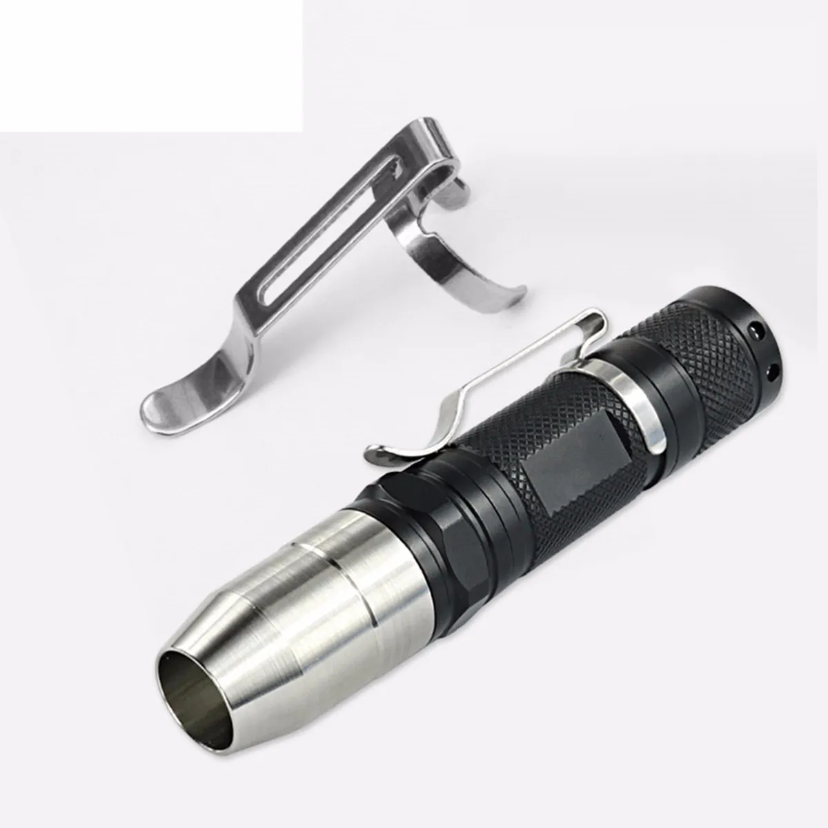 7 размеров светодио дный фонарик клип серебро Нержавеющая сталь с зажимом на