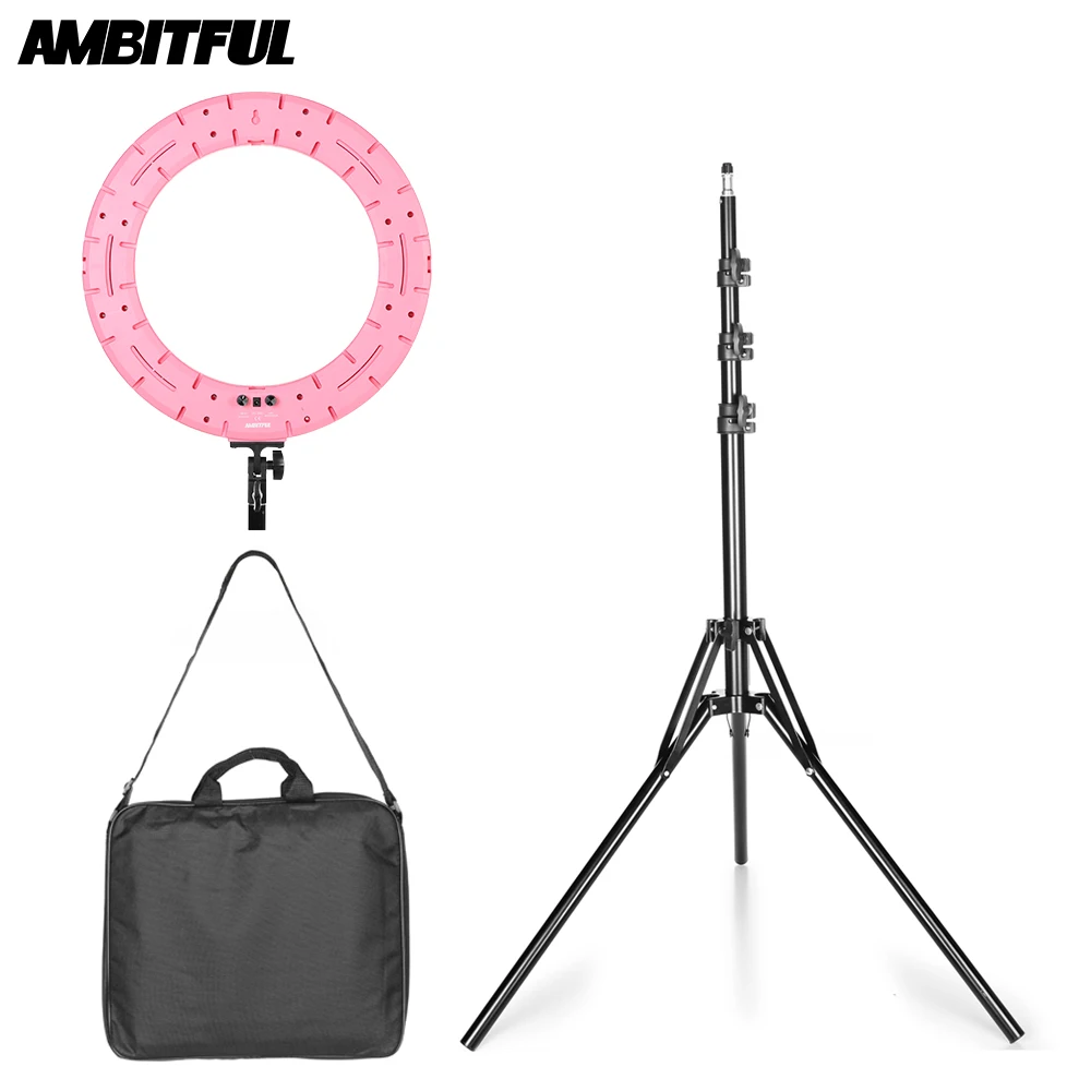 Розовый AMBITFUL RL-480 1" 45 см светодиодный светильник с регулируемой яркостью 60Ws 3000~ 6000K 480 светодиодный светильник с подставкой для фото видео светильник ing Kit - Цвет: Розовый