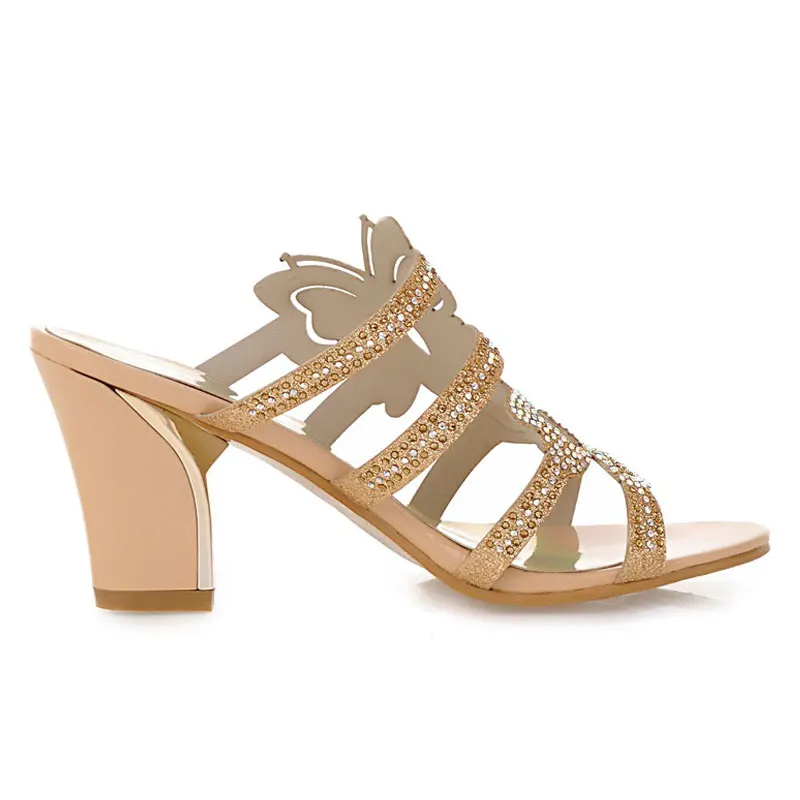 

Fanyuan Elegant Women Rhinestone Sandals Butterfly Shape Cut-out High Heel Slides Party Wedding Super High Heel Ladies Slipper