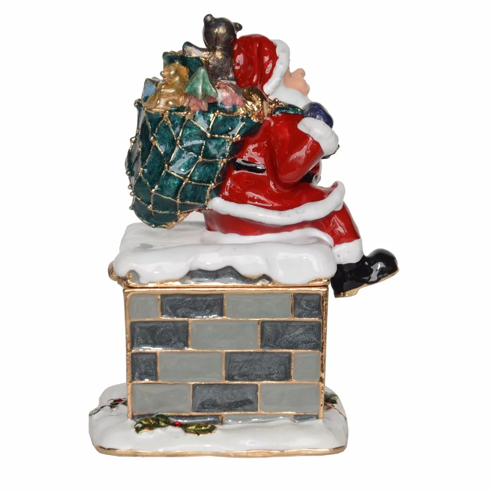 

Bejeweled Santa in Chimney Trinket Jewelry Box Christmas Decoration Gifts Ring Box Holder Necklace Container