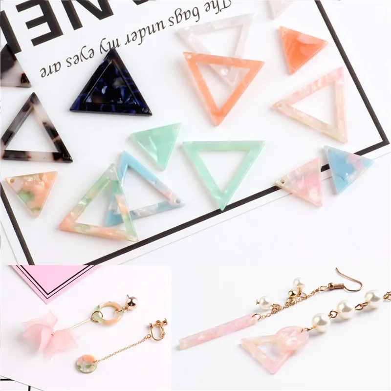 10pcs Creative simple resin Pink Acetic acid Fresh Tender color triangle pendants Earrings Drop circle charm Ear Studs tag DIY