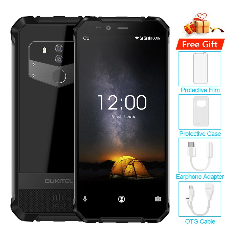 Black OUKITEL WP1 IP68 Водонепроницаемый Android 8,1 5,5 ''FHD Octa Core 4 Гб+ 64 Гб MTK6763 5000 mаh 9В/2A Беспроводная зарядка для мобильного телефона - Цвет: Black