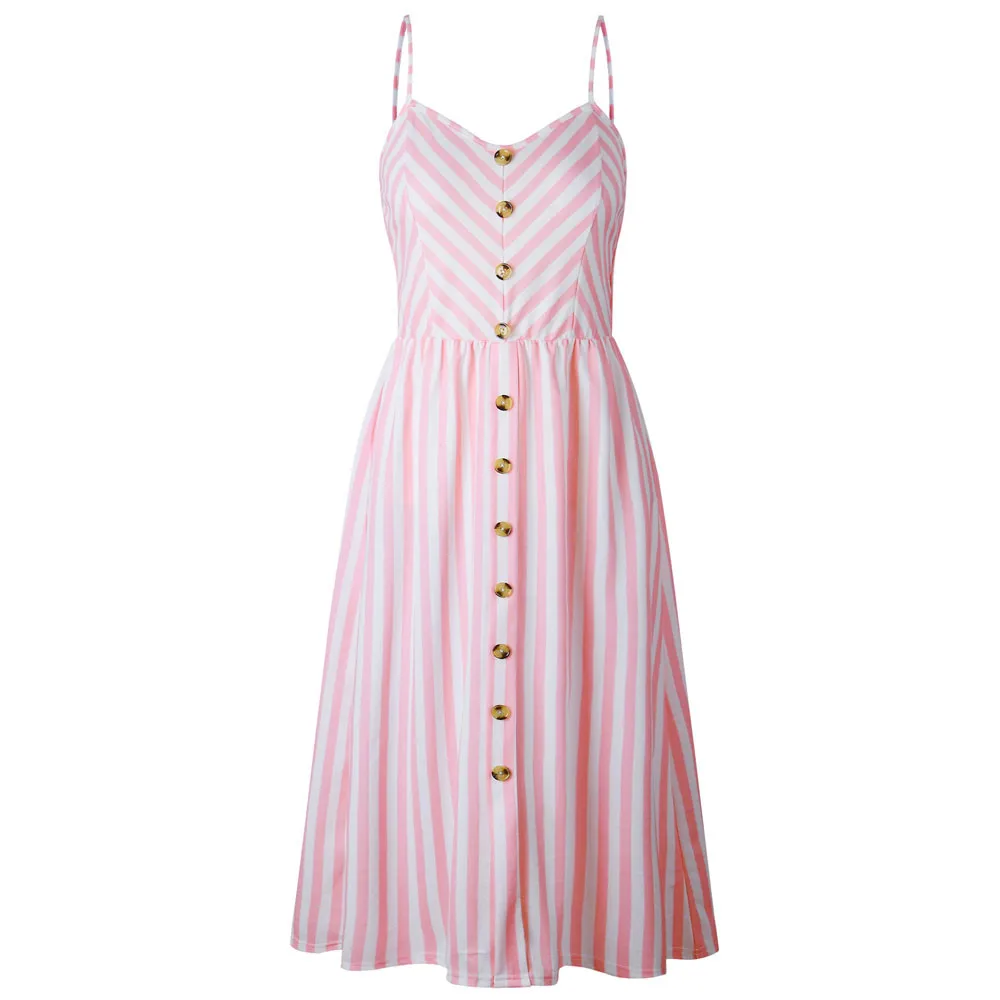 Женское сексуальное Полосатое платье без рукавов на пуговицах с открытыми