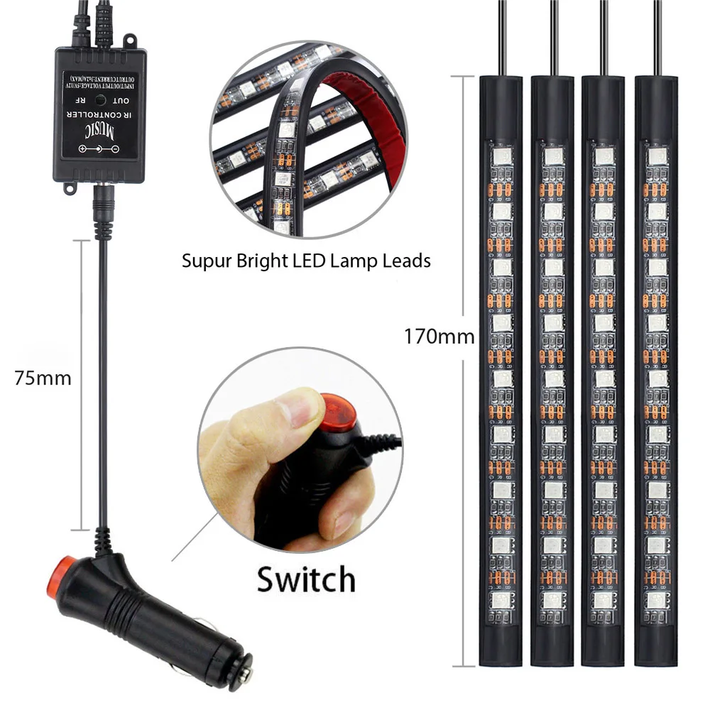 4 шт. салона светодиодный атмосферу свет дистанционное управление музыкой RGB неон