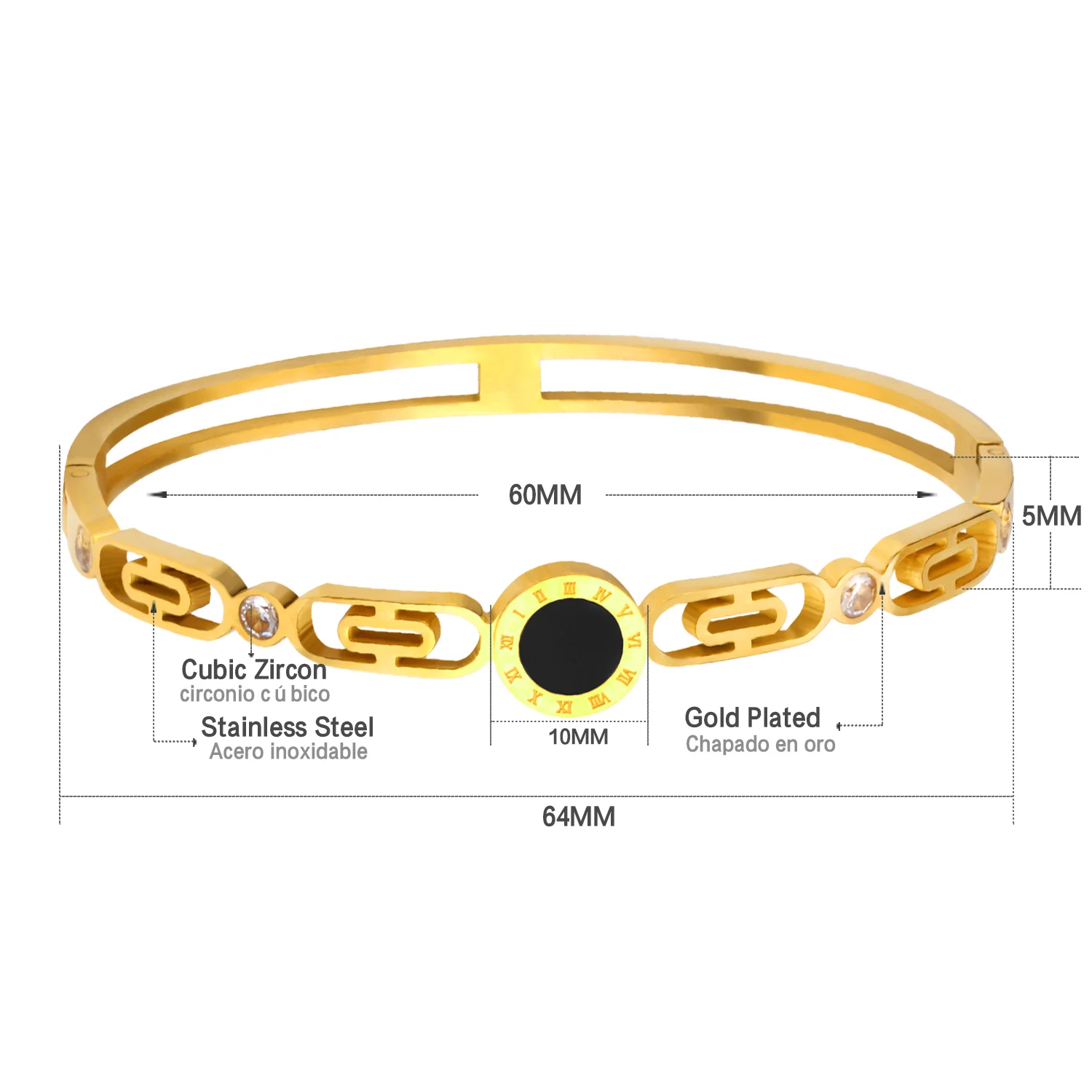 Браслет LUXUSTEEL femme Золотые круглые римские браслеты с манжетами из нержавеющей