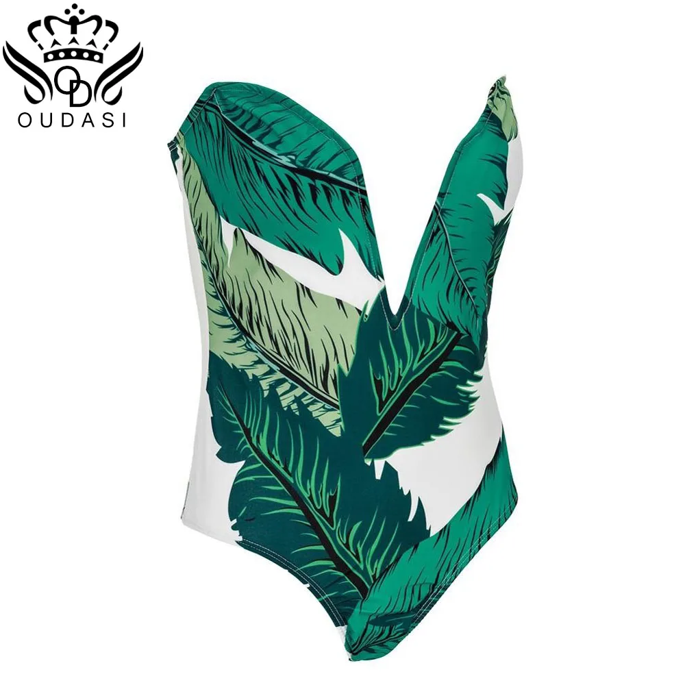купальник слитный 2018 цветочный принт купальники Большой лист женский марочный