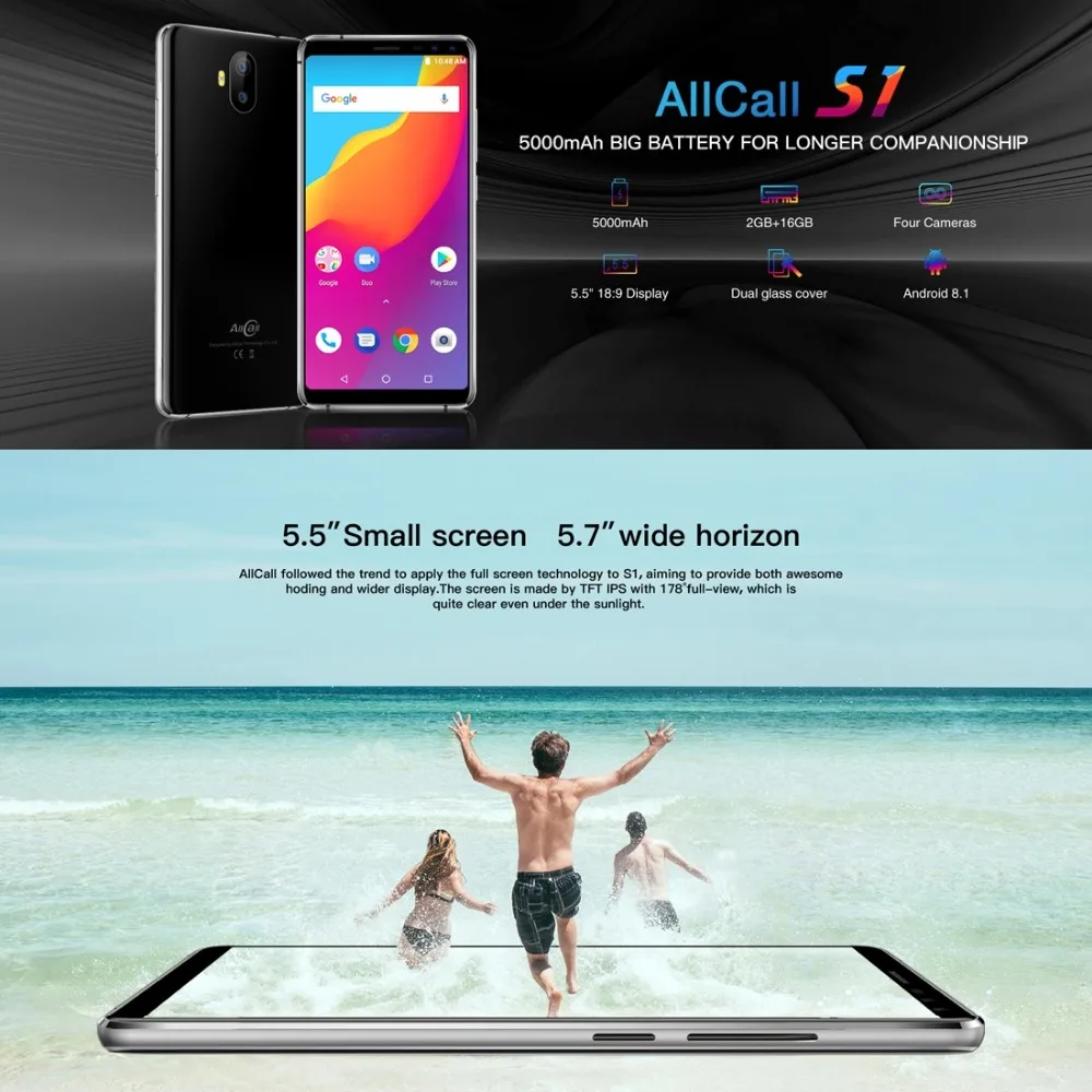 AllCall S1 ram 2GB rom 16GB смартфоны с двумя задними камерами 5,5 дюймов Android 8,1 MTK6580A четырехъядерный OTG gps мобильный телефон с двумя sim-картами