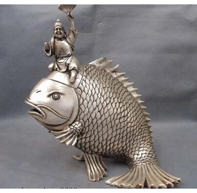 

Copper Brass CHINESE crafts decor ation Asian Chinese Folk branco cobre prata passeio peixe JiGong queimador incenso