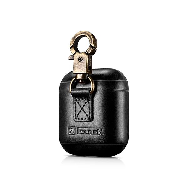 Black ICarer для Apple iPhone AirPods чехол Роскошный милый тонкий винтажный из натуральной кожи жесткий пластиковый Полный чехол защитный чехол с крючком - Цвет: Black