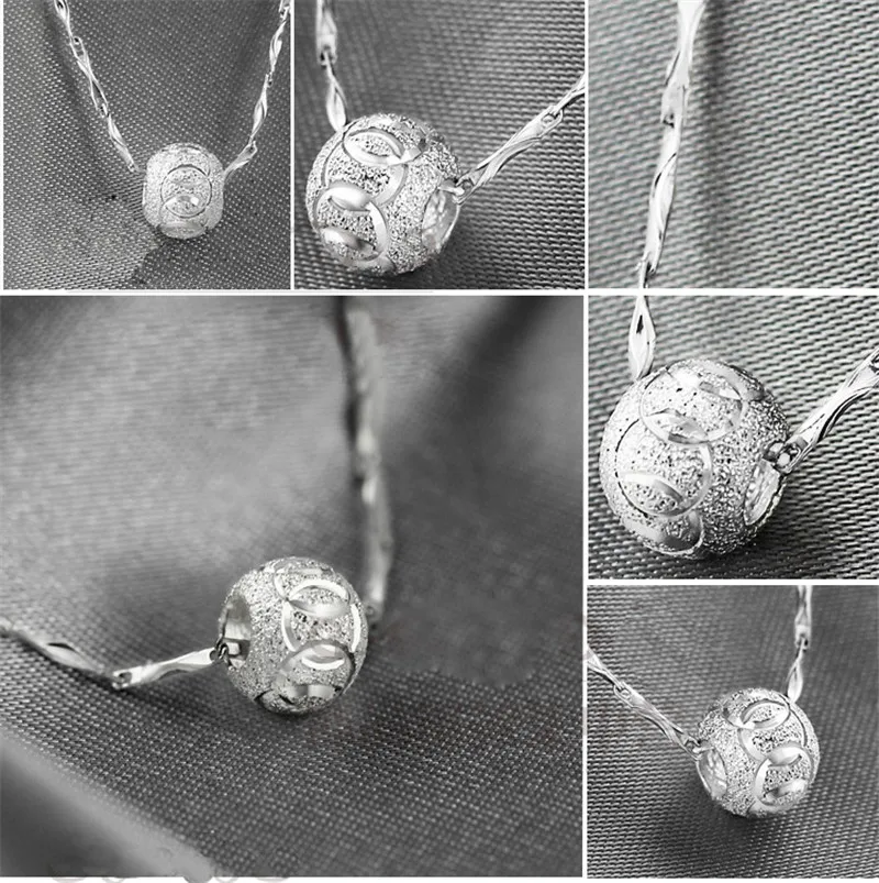 50%OFF!925 Silver Necklace Sterling Jewelry Light Sand Bead Pendant Round Pendants Women Jewelry(With Wave Chain) | Украшения и