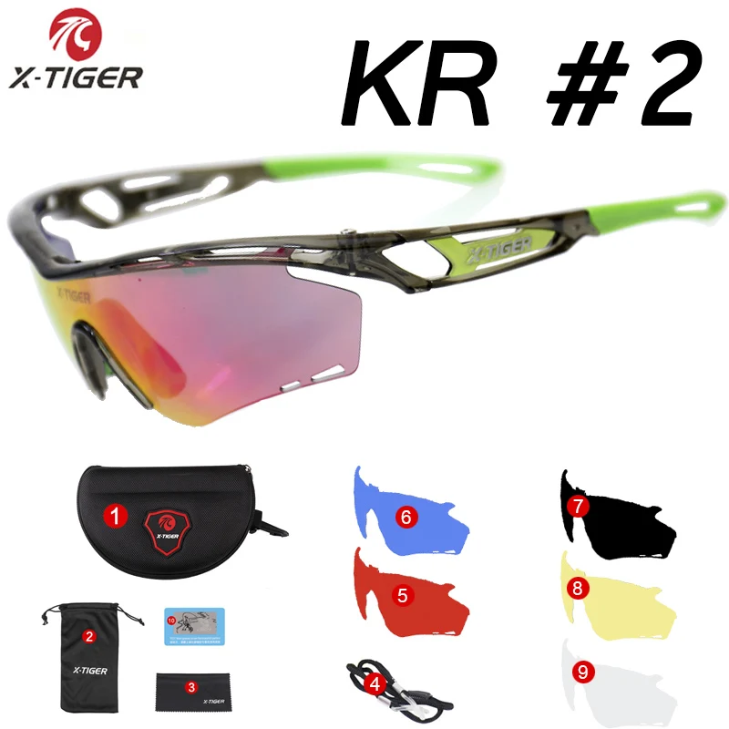 KR02-5 lens X-TIGER поляризационные очки для велоспорта, для спорта на открытом воздухе, для шоссейного велосипеда, очки для горного велосипеда, солнцезащитные очки для мужчин и женщин, очки для велоспорта - Цвет: KR02-5 lens