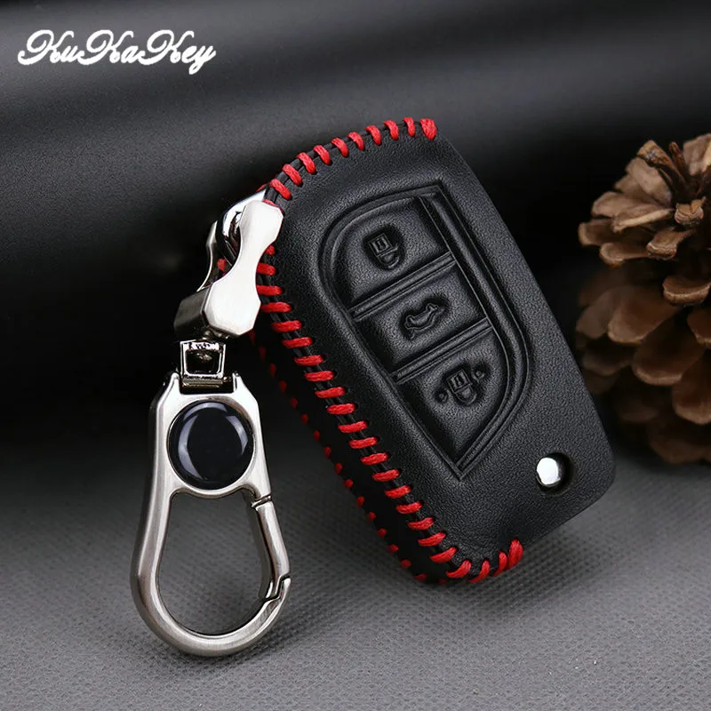 KUKAKEY кожаный чехол для автомобильного ключа Toyota Yaris Camry Corolla Prado REIZ Crown RAV4 Hilux