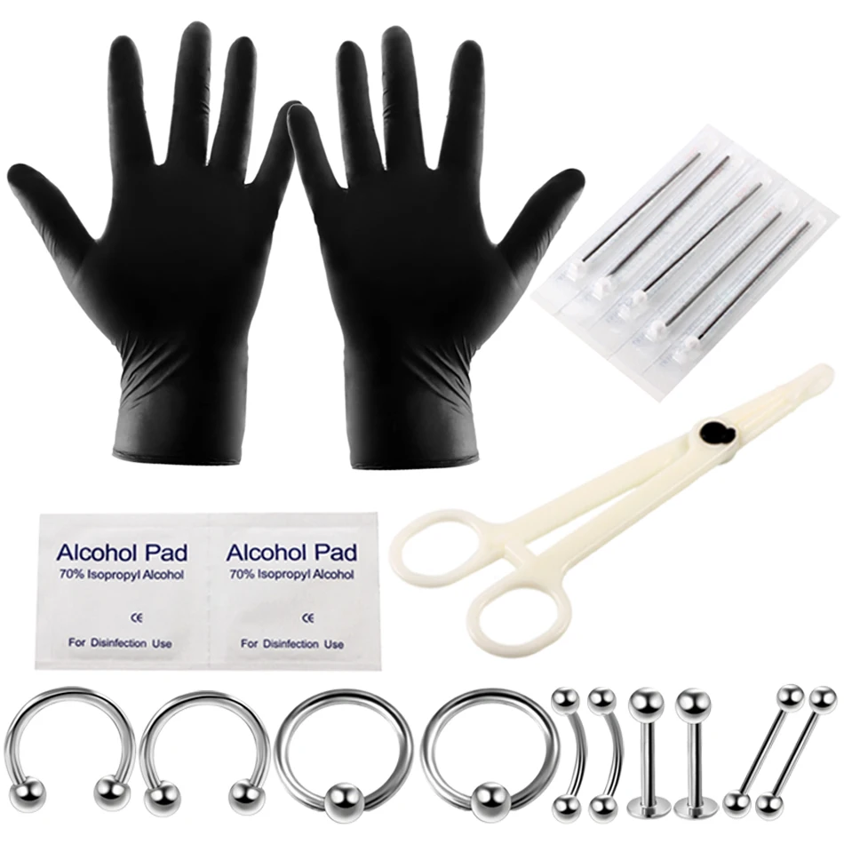 20Pcs14G 16G набор инструментов для пирсинга, иглы для пирсинга, одноразовые для кольца в форме подковы, BCR, для губ, бровей, языка, ювелирные изделия для тела