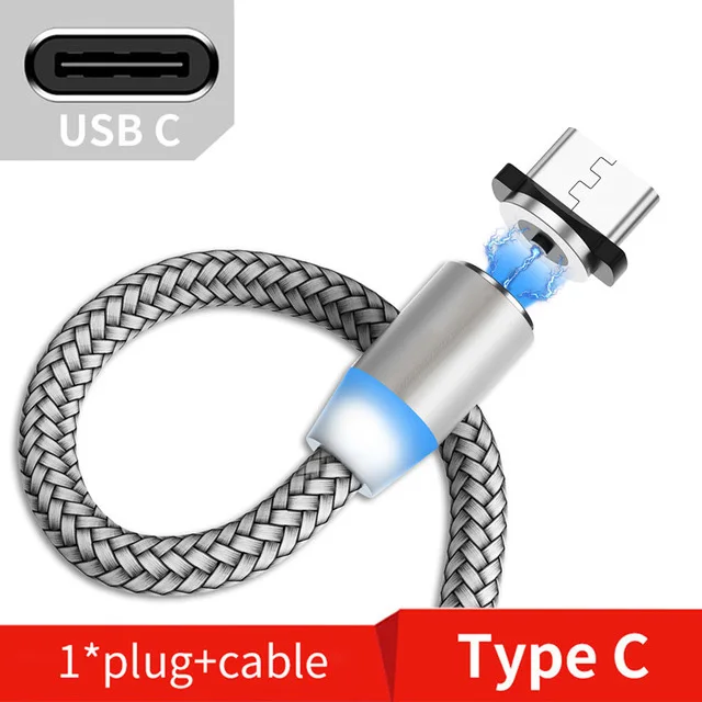 Suhach 1 м 2 м Магнитный светодиодный кабель Micro usb type C Магнитный usb кабель для зарядки iPhone X 7 8 XS Max XR huawei samsung xiaomi LG - Цвет: For Type C Silver