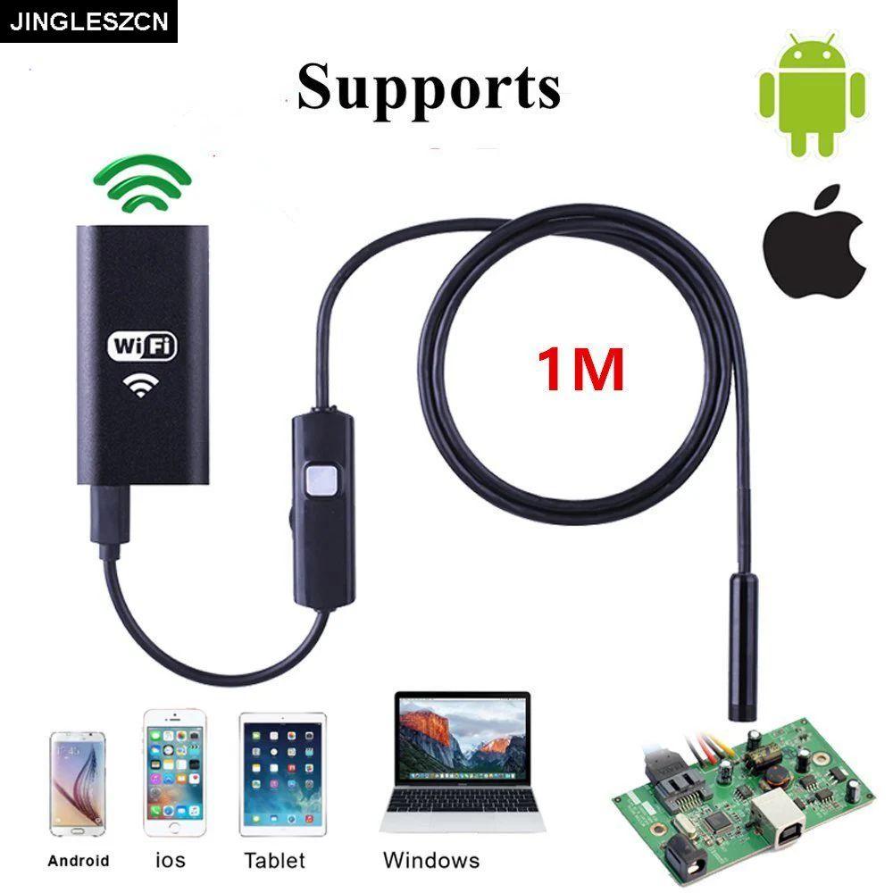 Jingleszcn Wi Fi эндоскоп Камера 8 мм диаметр 1 м Водонепроницаемый USB эндоскопа бороскоп
