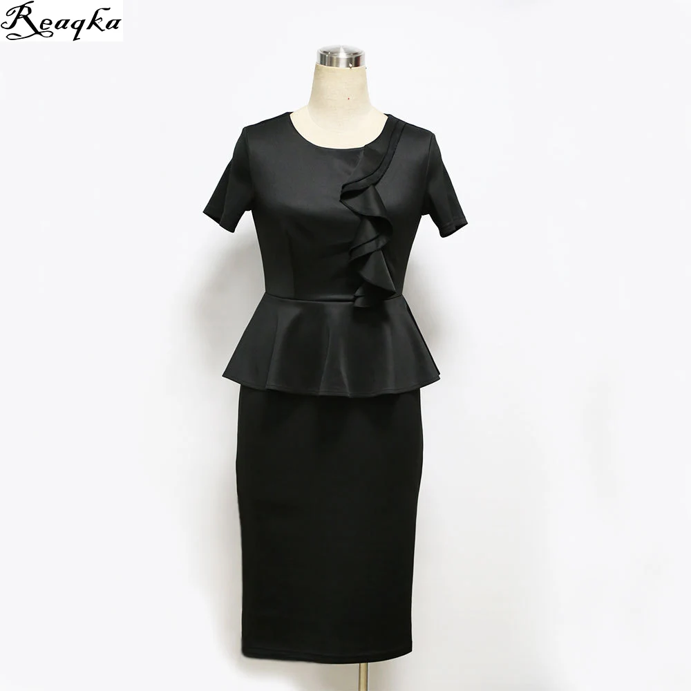 O Neck Ruffles peplum sexy dresses 2016 New Arrivals plus size elegant wear to work dress bodycon hot Women Knee Length dress|wear dresses|work