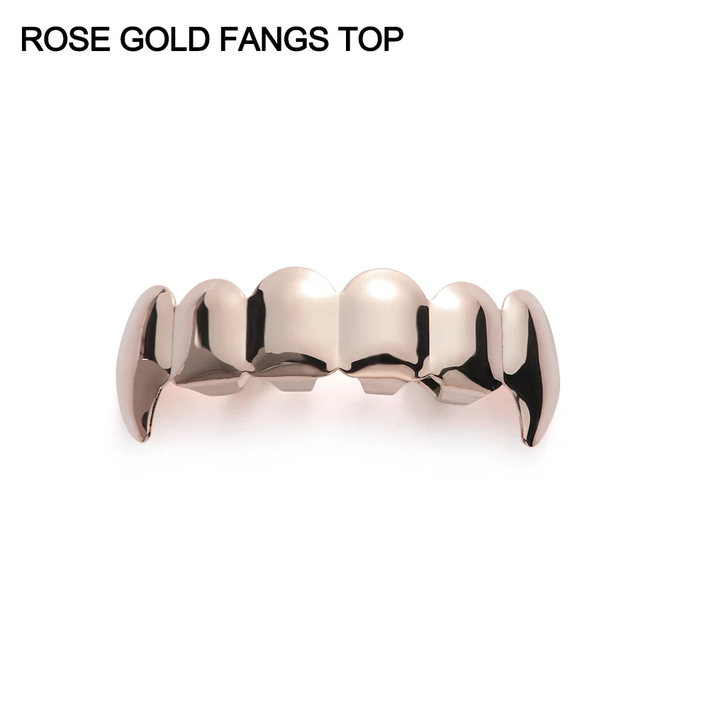 Rose Gold Fangs Top 1 шт., Новое поступление, Топ или низ, набор форм, хип-хоп, зубная крышка, верхняя и нижняя решетка для гриля, гриля для рта, украшения для тела - Окраска металла: Rose Gold Fangs Top
