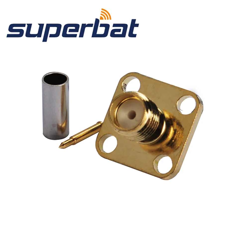 Superbat 10pcs RP-SMA Crimp Female(male pin) Flange RF Coaxial Connector for Cable RG174,RG316, LMR100