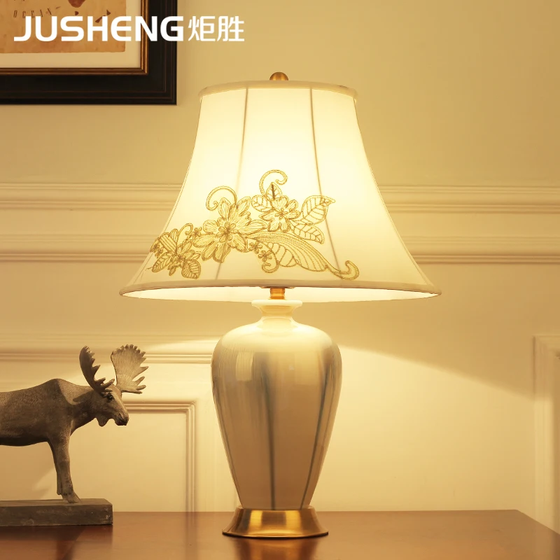 JUSHENG American Countryside Ceramic Bedside Lamp Chinese Bedroom Living Room Desk 110-240V AC | Лампы и освещение