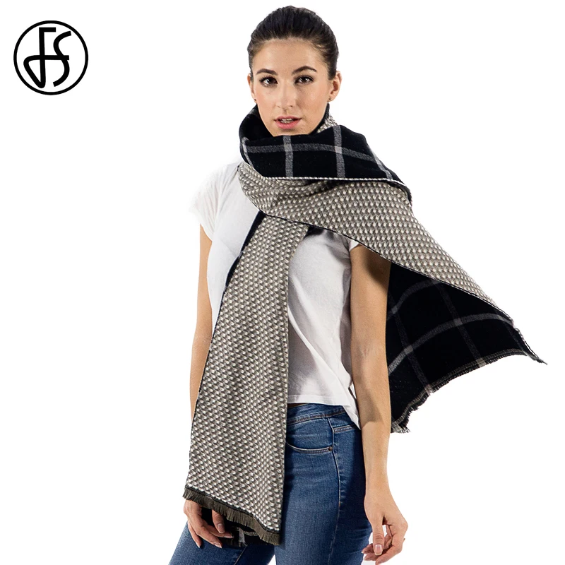 

FS Winter Warm Tartan Plaid Scarf Blanket Women Pashmina Cashmere Shawls Luxury Brand Feminine Long Wool Scarves Wraps Echarpe