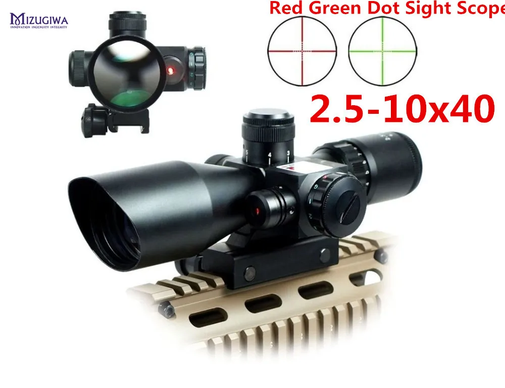 Тактический 2 5 10x40 Riflescope красный зеленый двойной подсветкой Mil dot прицел с красной