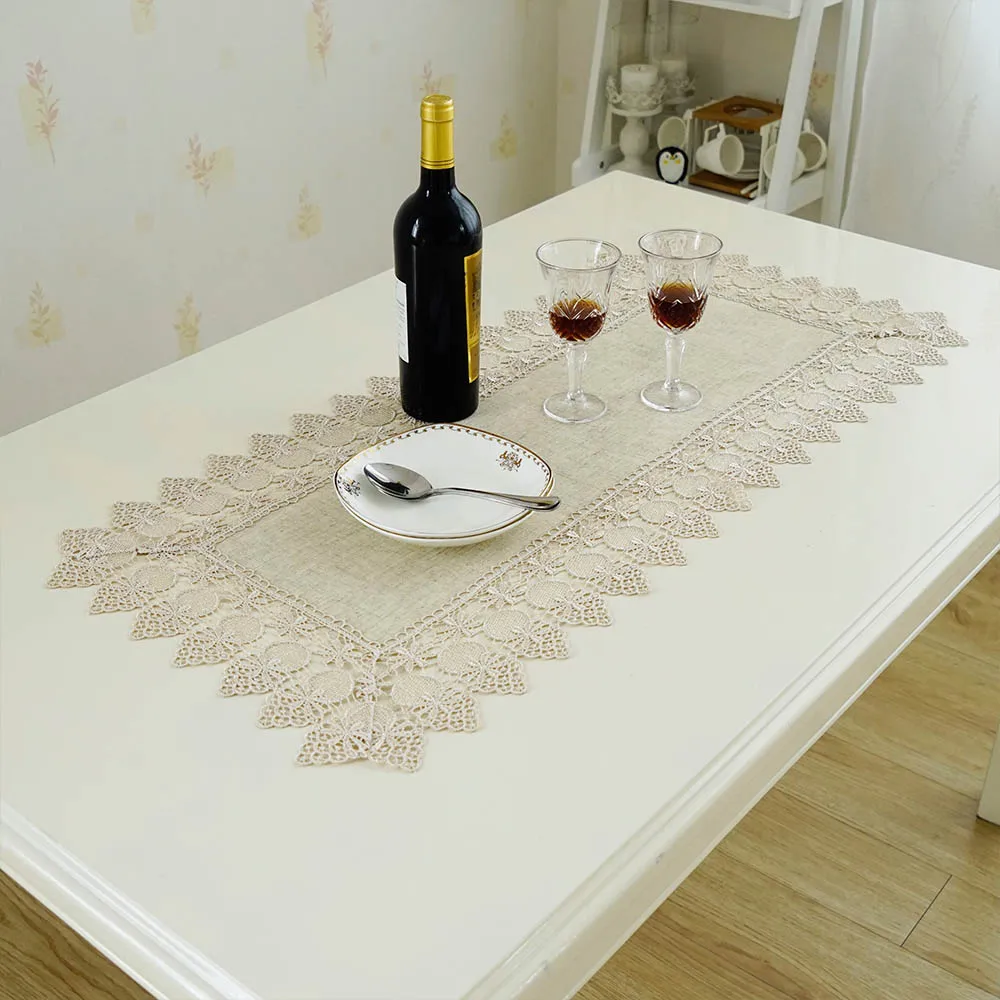 linen LongShow винтажный элегантный 40x180 см 40x220 см вышитый томатный кружевной отделкой Мешковина льняная настольная дорожка - Цвет: linen