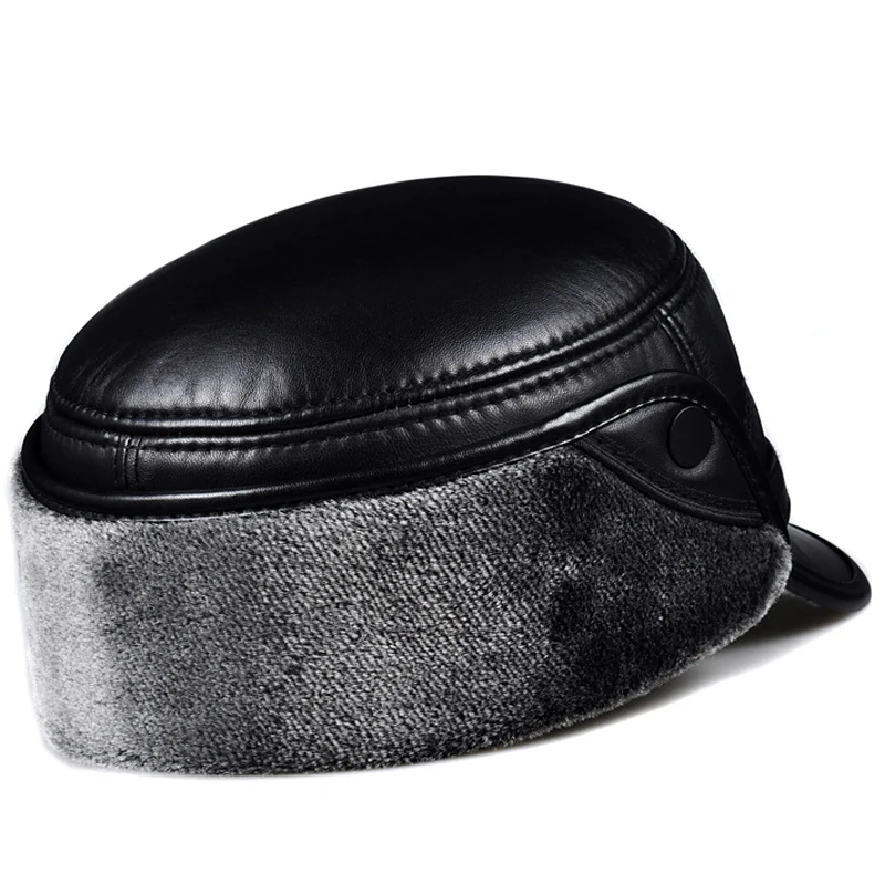 Мужская 100% натуральная кожа овчина snapback Повседневная зимняя шапка-бомбер для