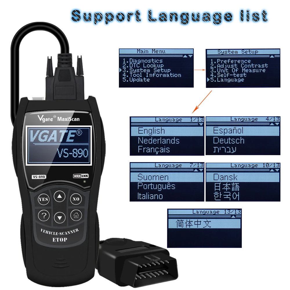 Фото Vgate VS890 MaxiScan obd 2 OBDII считыватель кодов диагностики автомобиля VS 890 диагностический инструмент obd2 сканер Профессиональный №3