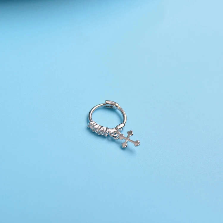 925 sterling silver earrings fashion zircon mini cross ear ring ear bone ear buckle cute wild female girl boy silver ear jewelry
