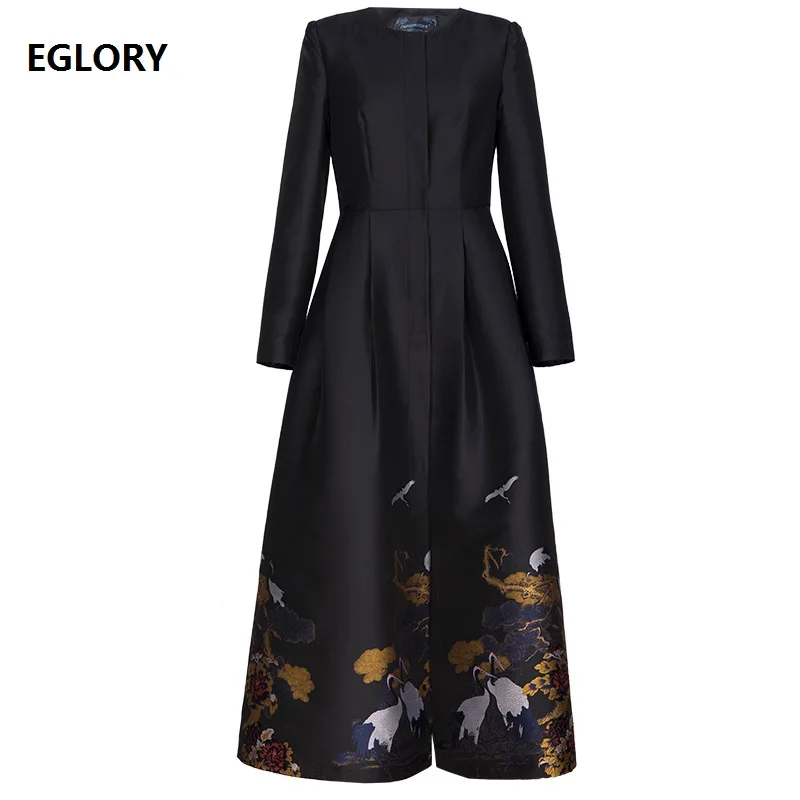 Женский жаккардовый Тренч длинное пальто с длинным рукавом размеры до 4XL осень