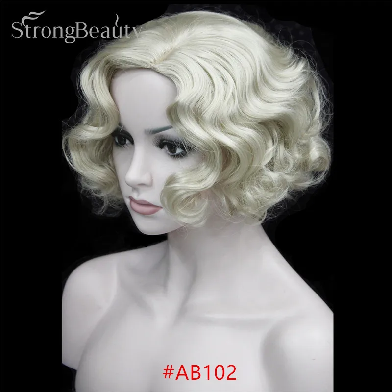 AB102 StrongBeauty короткий волнистый парик блондинка черный коричневый красные синтетические волосы женщины косплей парик - Цвет: AB102
