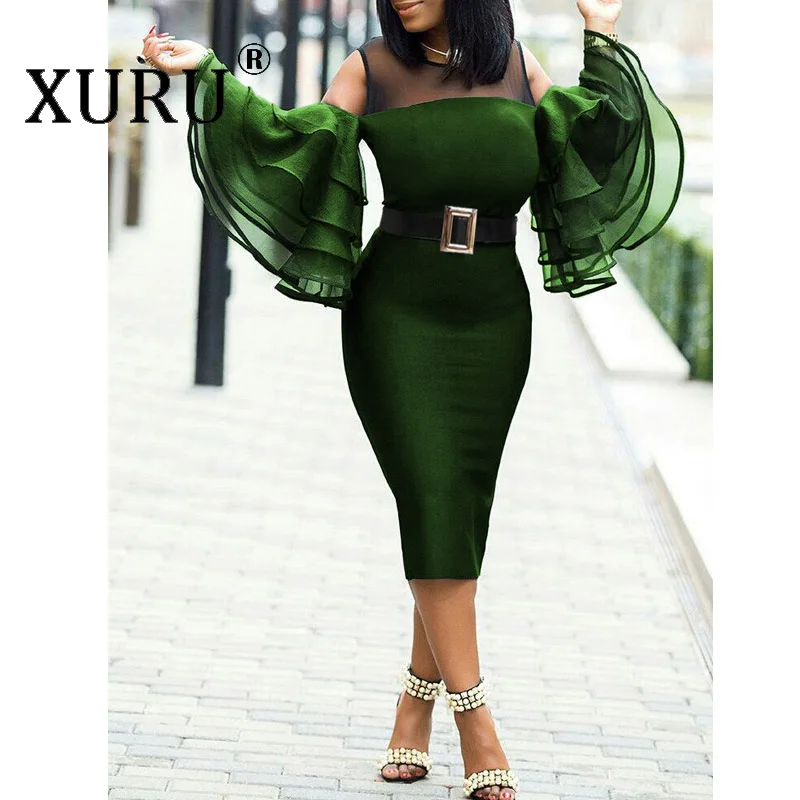 XURU летнее женское сексуальное красивое платье XL XL-6XL новые Гофрированные Рукава