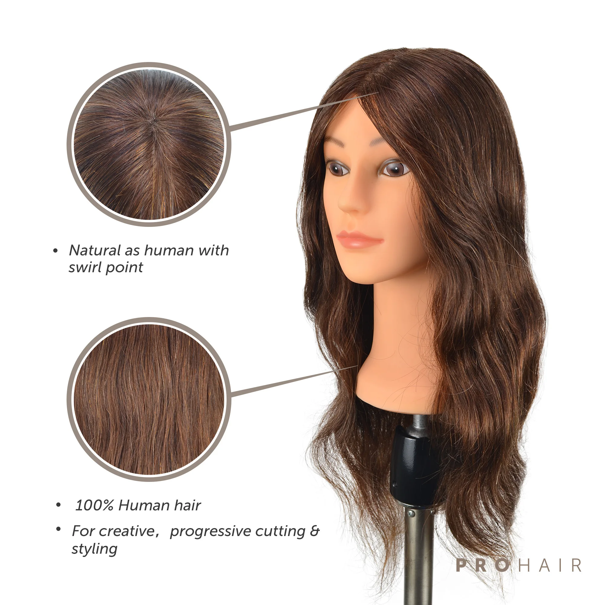 PROHAIR 45 см 18 '𧄀% человеческие волосы темно-коричневый мини-Тренировка головы