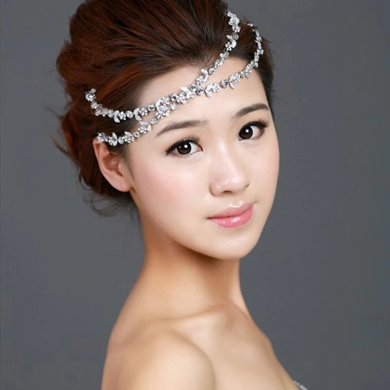 XIAOJINGLING кристалл цветок повязка на голову с цепочкой для женщин девочек свадебная