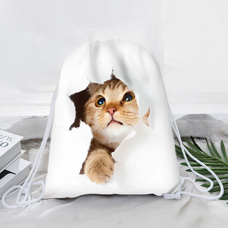Kawaii Packable печатных милый кот Drawstring сумки Легкий Путешествия детей Adlut Рюкзак Мода