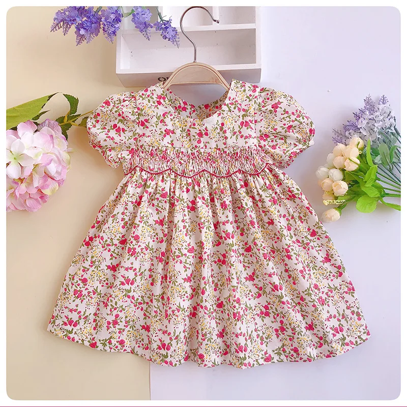Girl Smocked Dress Summer Cotton Flower Fashion Baby Boutique Clothes Kids Party Princess Beautiful G108 | Детская одежда и обувь