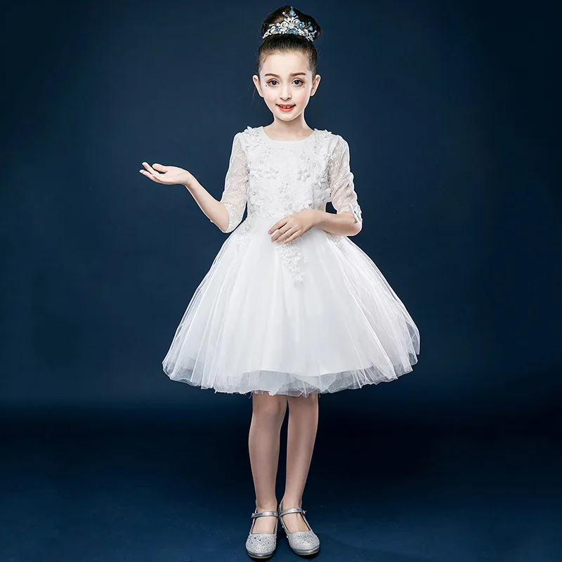 Children's Unique Lace Wedding Dress Sequin Applique Mesh Girl Baby Party Day Piano Performance CA505 | Детская одежда и обувь