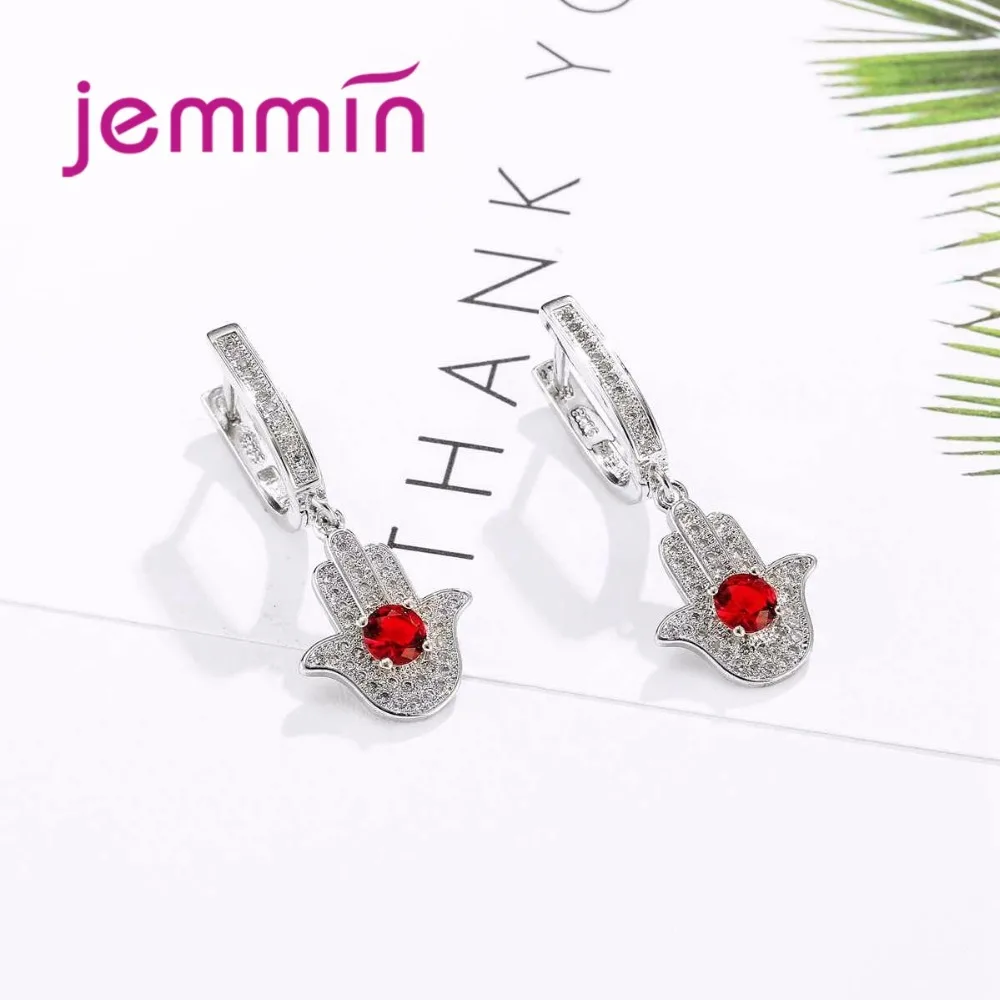 Creative Palm Rhinestone Pendants Necklace Earrings Set For Party Women 925 Sterling Silver Ruby Bridal Wedding Jewelry | Украшения и