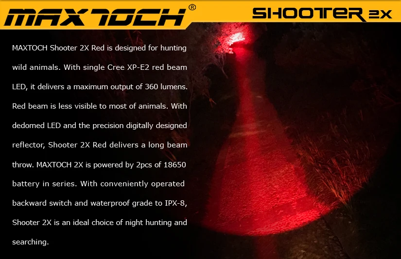 MAXTOCH Shooter 2X красный луч 750 м+ расстояние, 270lm, красный светодиодный Дальний Красный светильник, ночной охотничий фонарь