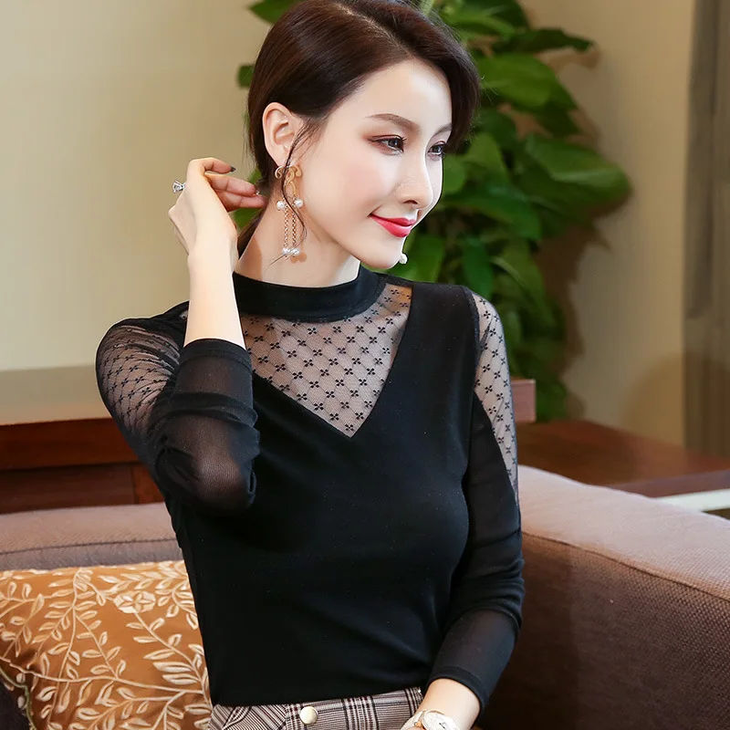 

2019 new hollow stitching mesh slim Latin dance Tops national standard modern Rumba Samba Ballroom dance costume women PY103