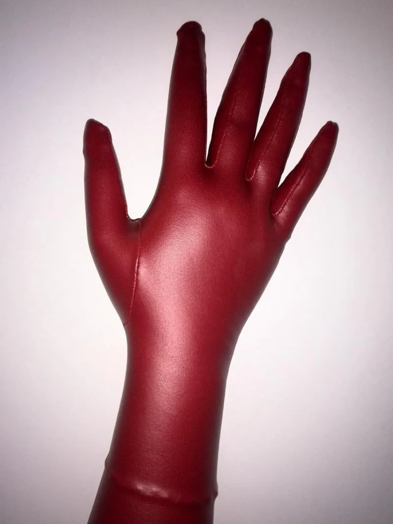 

Sexy Lycra Spandex Red Metallic Fetish Zentai Suits, Unisex Crossdresser Costumes Gloves