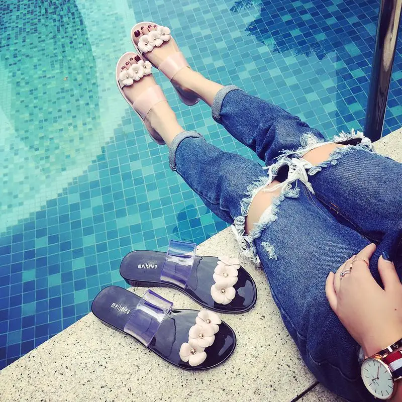 Женские прозрачные шлепанцы на плоской подошве Новинка лета 2018 | Обувь