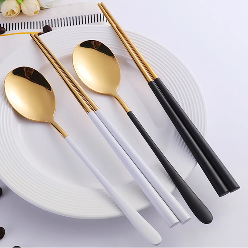 2 шт./компл. корейские столовые приборы портативная дорожная посуда черные