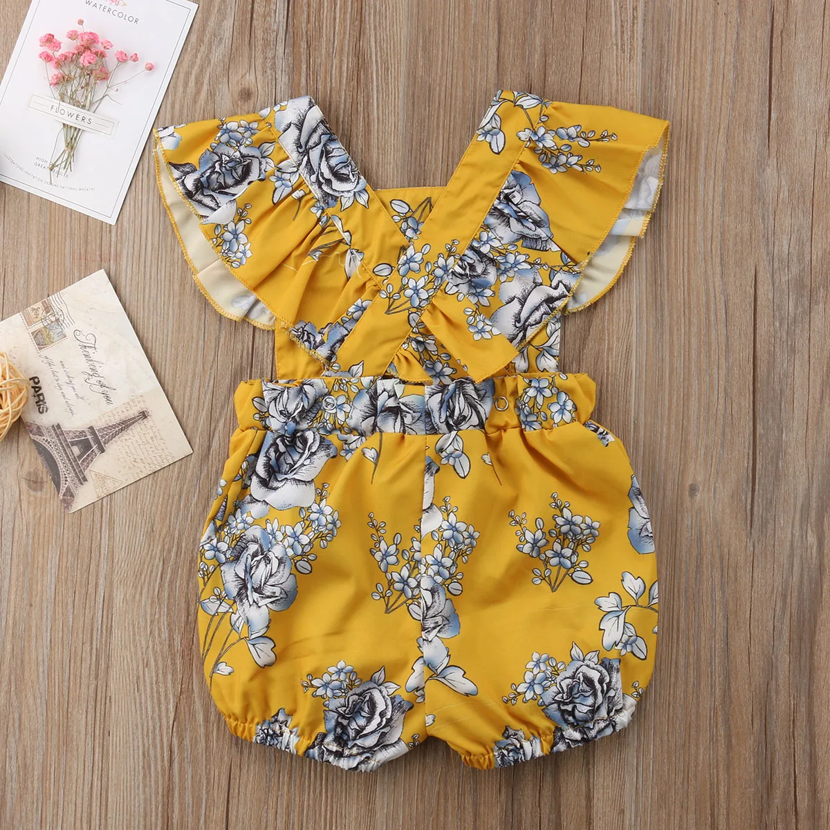 Повседневный желтый комбинезон без рукавов для новорожденных с рукавом бабочкой