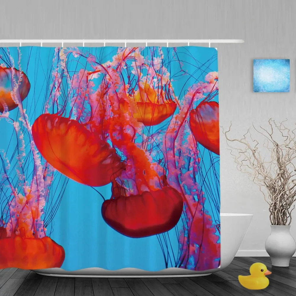 

Spectacular Jellyfish Decor Bathroom Shower Curtain Beautiful Sea Creature Shower Curtains Waterproof Polyester Fabric With Hook